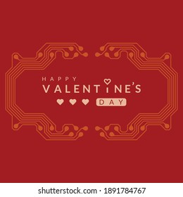 fondo del día de San Valentín con diseño de placa de circuito impreso.