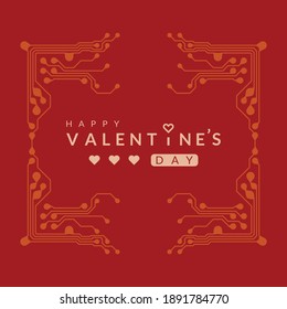valentine's day background with printed circuit board design.
