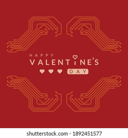 valentine's day background with printed circuit board design.