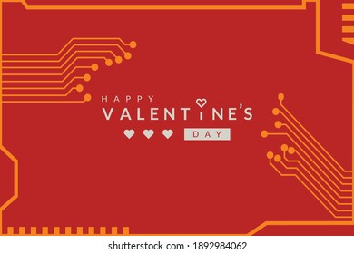 Valentine's day background with printed circuit board design. Vector Illustration