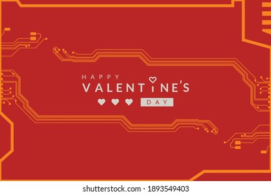 Antecedentes del día de San Valentín con diseño de placa de circuito impreso. Ilustración vectorial