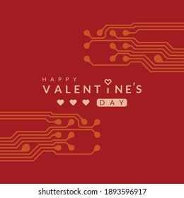 valentine's day background with printed circuit board design.