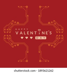 valentine's day background with printed circuit board design.