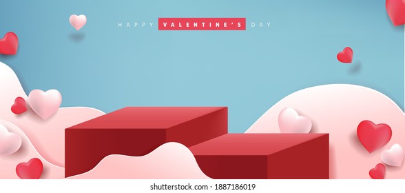 Valentines day background with product display and Heart Shaped Balloons.  