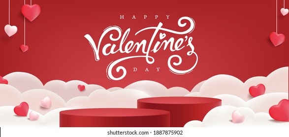 Valentines day background with product display and Heart Shaped Balloons.   - Shutterstock ID 1887875902