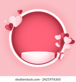 Valentine's day background with product display and Heart Shaped. Valentine's day frame. free space for text.