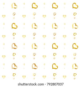 Valentines day background with random hand drawn falling golden hearts isolated on white.
