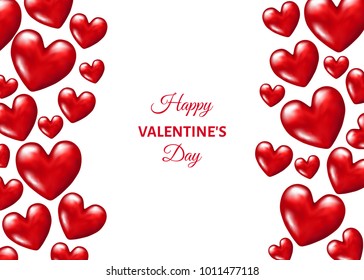 Valentines day  background with  realistic 3d red  hearts. Weeding decoration.  Vector  illustration for sale banner,  greeting postcard, save the date card templates.