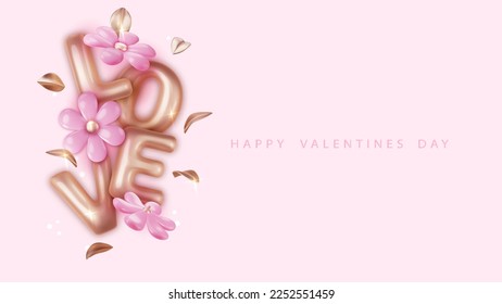 Valentine's Day Background. Realistic design with text Love and flowers