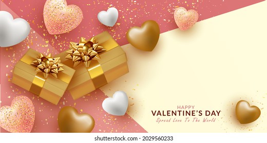 Valentine's day background with realistic gift box