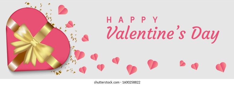 Valentines Day background realistic gifts box with heart shaped. Celebrate a birthday, Poster, banner happy anniversary. Vector eps10