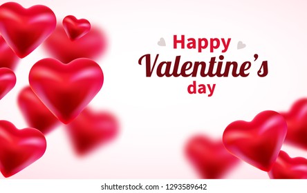 Valentines Day background with red 3d hearts. Cute love banner or greeting card. Place for text. Happy valentines day. Vector illustration.