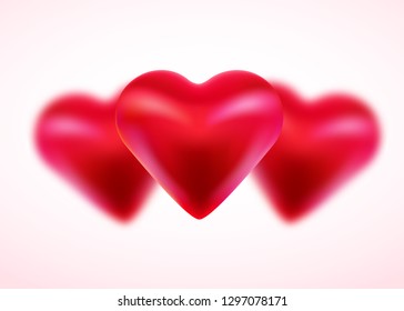 Valentines Day background with red 3d hearts. Cute love banner or greeting card. Place for text. Happy valentines day. Vector illustration.