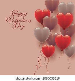 Valentine's day background with red and chocolate colored heart balloons