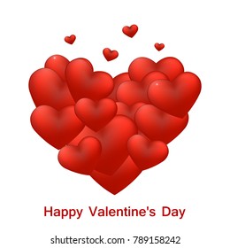Valentine`s day background with red flying hearts. Vector illustration.