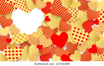 Valentine's Day background. Red and gold paper hearts. Vector illustration EPS10