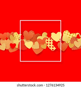 Valentine's Day background. Red and gold paper hearts. Vector illustration EPS10