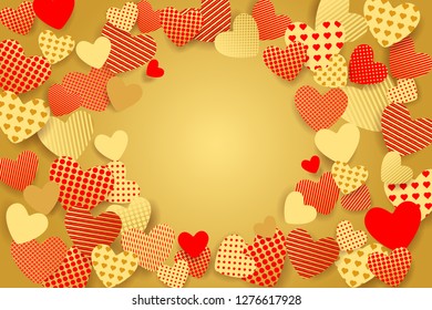 Valentine's Day background. Red and gold paper hearts. Vector illustration EPS10