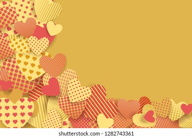 Valentine's Day background. Red and gold paper hearts. Vector illustration EPS10