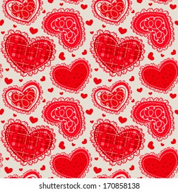Valentine's Day  background with  red heart . Hand drawn illustration