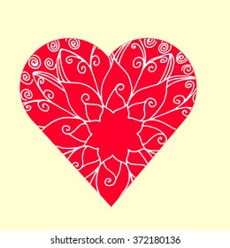 Valentines day  background with red heart mandala. Vector illustration