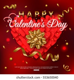 Valentines day background with red heart for greeting card, banner or Invitation. Vector illustration