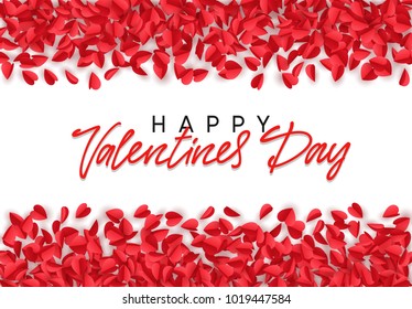 Valentines day, background with red hearts, in style paper art origami. Holiday pink border, banner and poster, vector greeting card