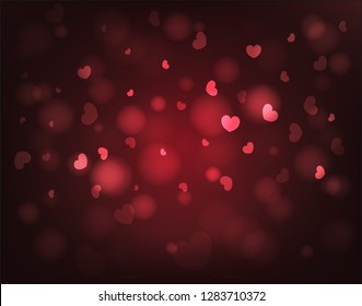 Valentines day background. Red  hearts and bokeh. Vector.