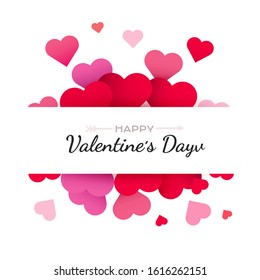 Valentines Day background with red hearts. Cute love banner or greeting card. Place for text. Happy valentines day. Vector illustration.