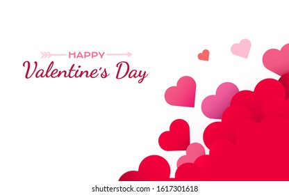 Valentines Day background with red hearts. Cute love banner or greeting card. Place for text. Happy valentines day. Vector illustration.