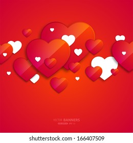 Valentinstag Hintergrund mit roten Herzen. Vektorliebenswertes Design.