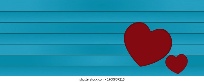 Valentines Day background with Red hearts on a blue wooden table can be used as background for Mother's Day, Women's Day, and many more.