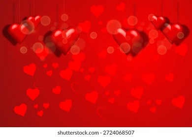 Fondo del día de San Valentín con corazones rojos 3d. Ilustración vectorial. área de espacio de copia
