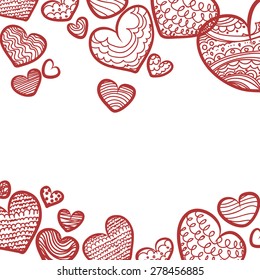 Valentines Day Background . Red Hearts Border Frame . Vector Frame with Space for your Text .