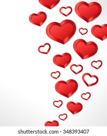 Valentine's Day background with red hearts. Vector greeting card.