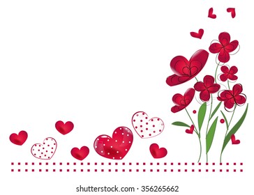 Valentine's Day background with Red hearts, abstract flowers vector