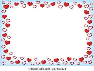 Valentines Day Background . Red Hearts Border Frame . Vector Frame with Space for your Text .