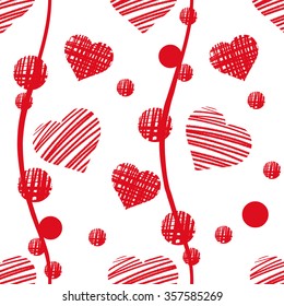  Valentine's Day  Background of Red Hearts. Hand drawn . Seamless pattern.