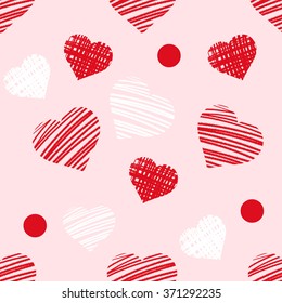  Valentine's Day  Background of Red Hearts. Hand drawn heart. Seamless pattern. Great for holiday packages backgrounds and greeting cards.