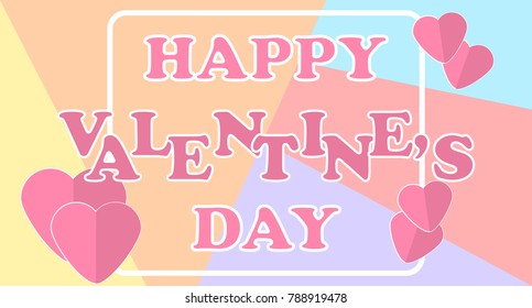 Valentine's day background with red hearts  on the pink background. Vector Illustration