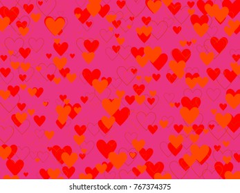 Valentine's Day Background With Red And Orange Hearts. Design Concept For Placards, Banners, Presentations, Reports, Card And Wallpaper. Vector Illustration. Eps 10 