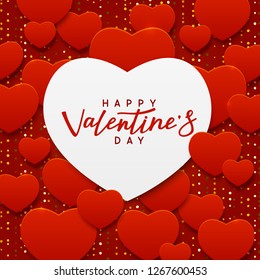 Valentines day background with red paper hearts