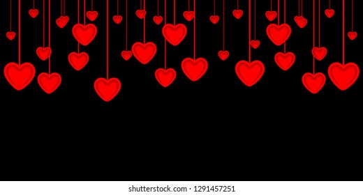 Valentine's Day background. Red paper hearts as flags. Vector illustration EPS10