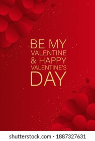Fondo de San Valentín con corazones de papel rojo. Sé mi Valentín.