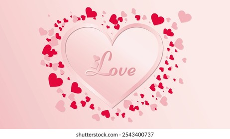 Fondo del día de San Valentín con corazones de papel rojo. Vector ilustración de stock. Flyer del día de San Valentín, Anuncio, cartel