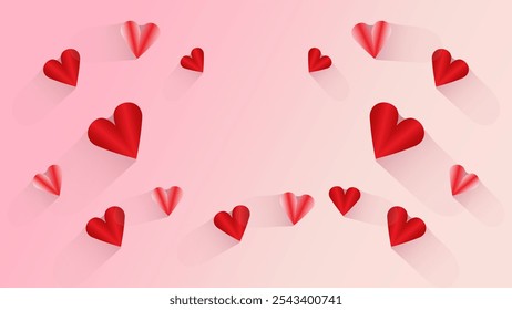 Valentines day background with red paper hearts. Vector stock illustration. Valentines day flyer, banner, poster