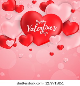 Valentine's Day background with red and pink heart and Happy Valentine's Day text.