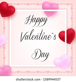 Valentine's day background with red and pink hearts. Template for your Valentines day design. Vector illustration.