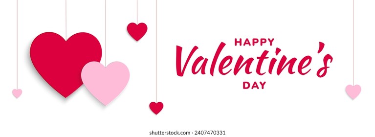 Valentines Day background with red and pink paper heart elements. Vector illustration