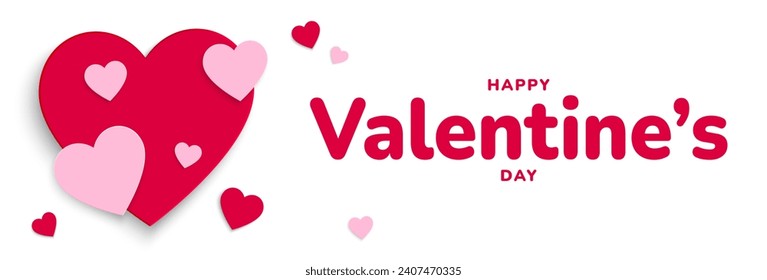 Valentine's Day background with red and pink paper heart elements. Vector illustration